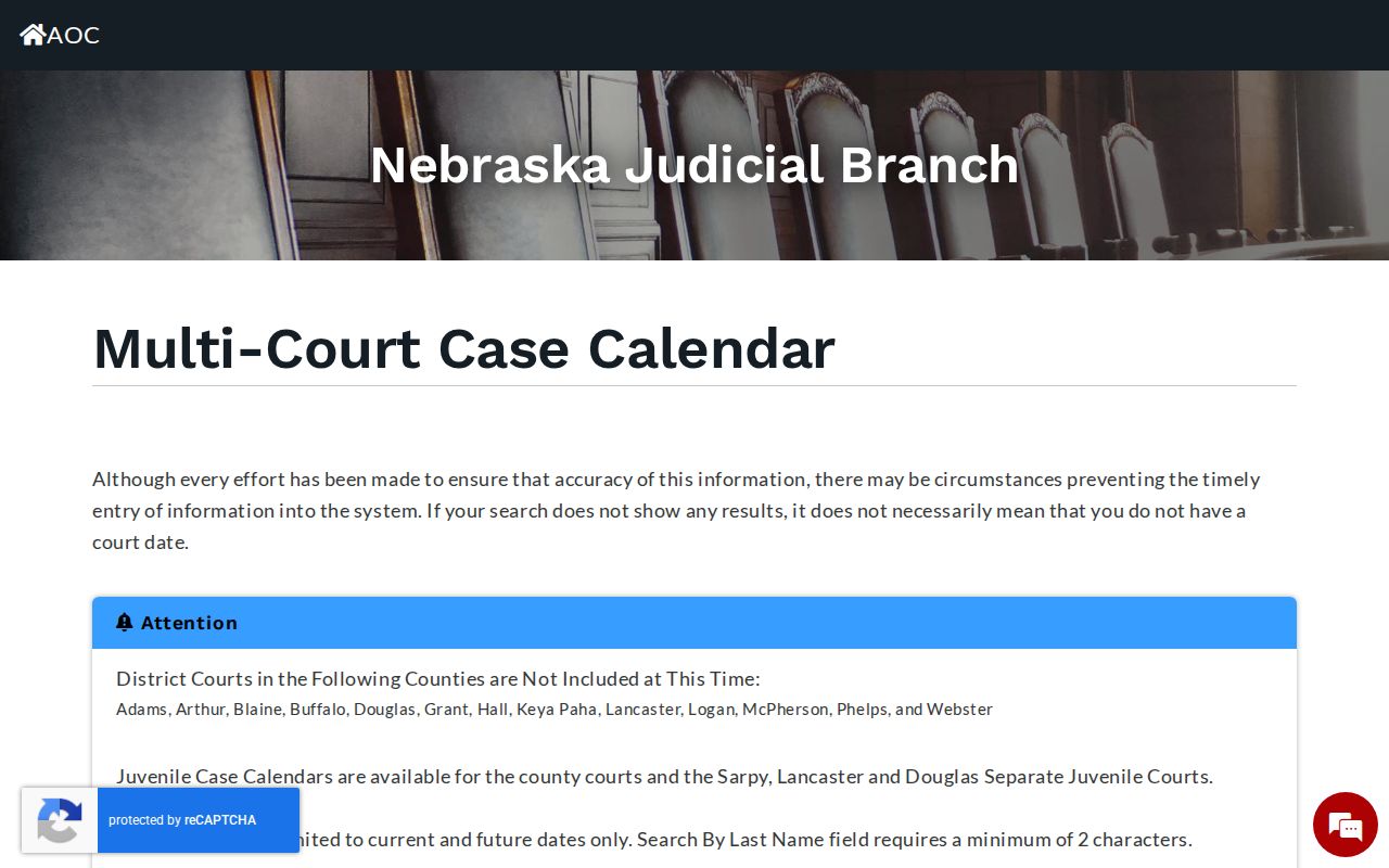 Cass County court calendar date and last-name search interface