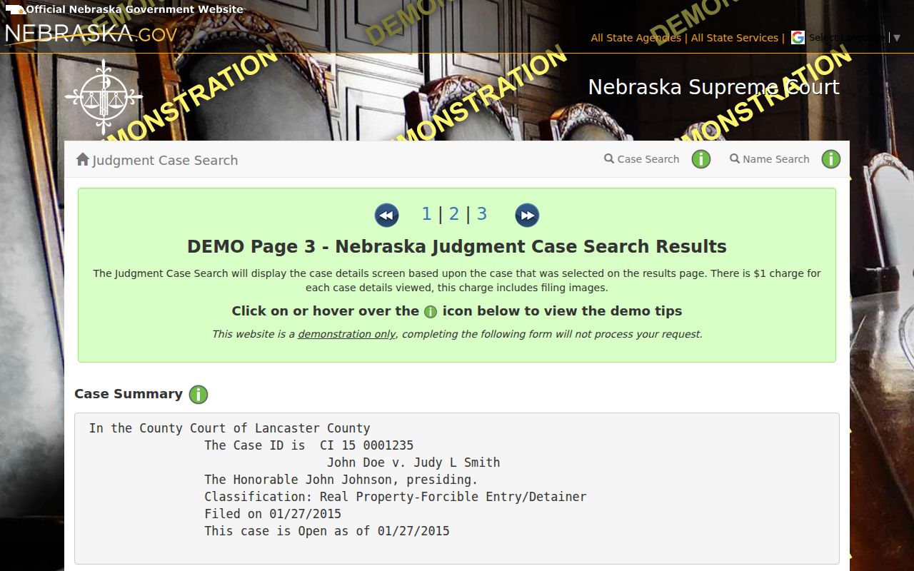 Cass County criminal docket sample Register of Actions layout
