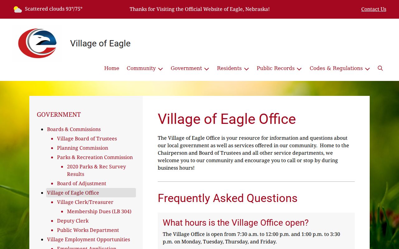 Eagle court docket source showing Eagle Village Office hours and address