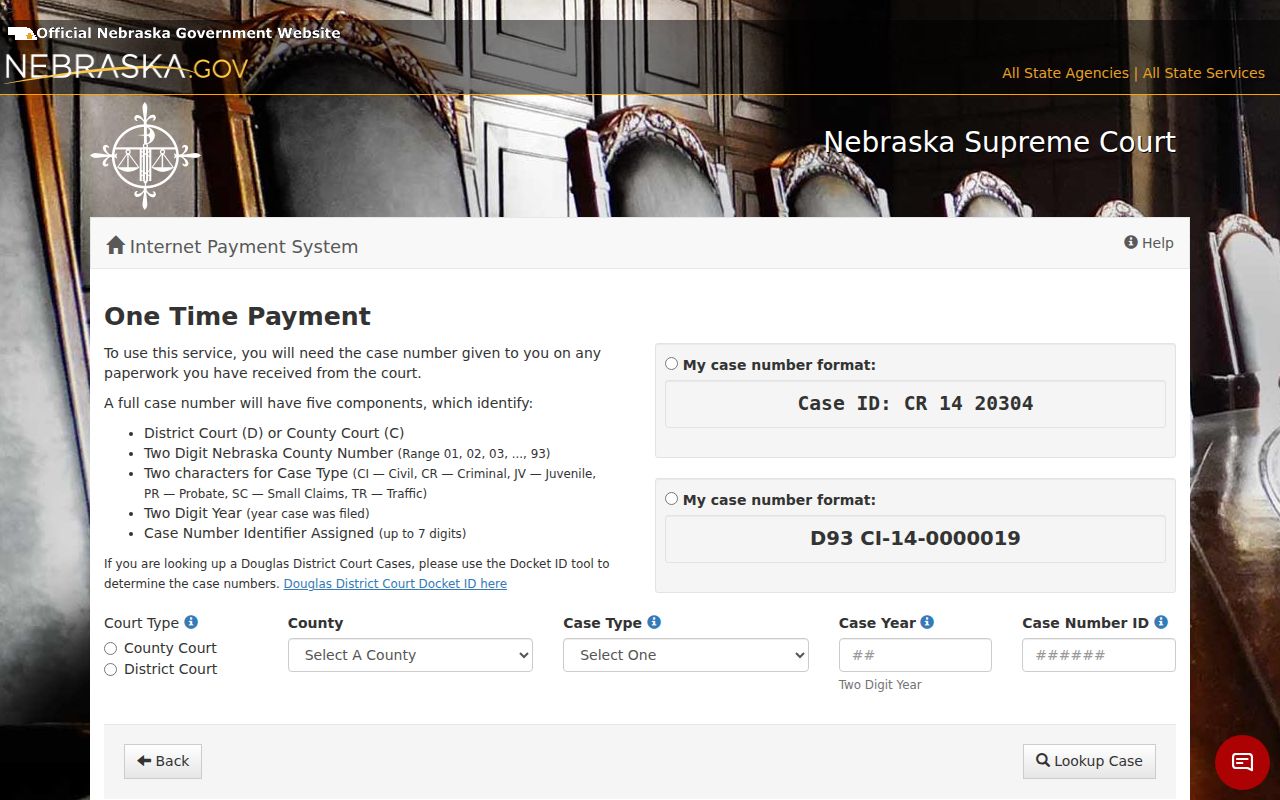 Cass County traffic ticket ePayments case-number lookup form