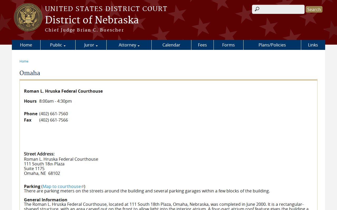 Weeping Water court docket source showing federal courthouse information separate from Cass County records